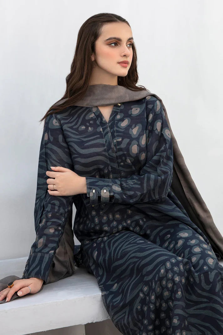 BAROQUE-3PC printed shirt &trouser with Karandi dupatta