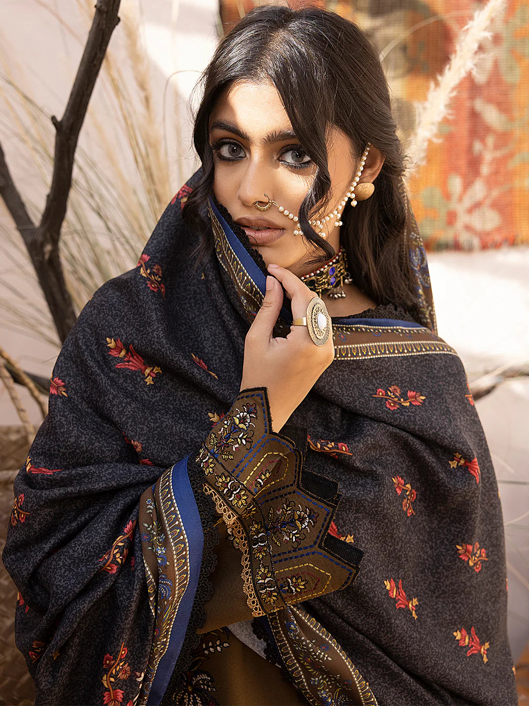 BIN ILLYAS EMBROIDERED DHANAK 3PC UNSTICHED