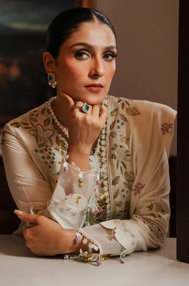 Maria.B-3PC embroidered dhanak shirt & toruser with dhanak embroidered shawl Unstiched