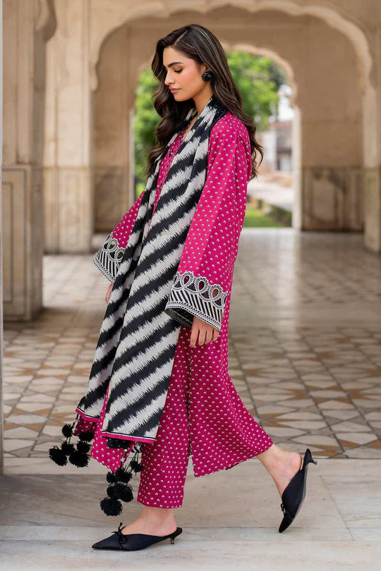 Baroque-3PC karandi Printed Shirt & trouswer with karandi printed dupatta Unstiched