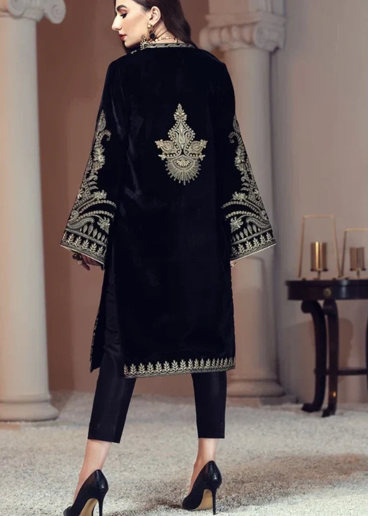 MariaB-Black Color Embroidered Velvet two piece Winter Collection Unstiched