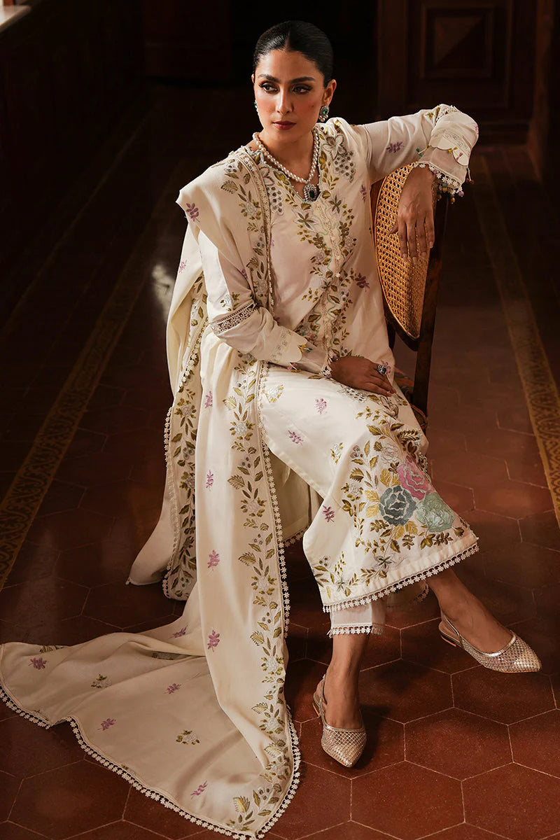 Maria.B-3PC embroidered dhanak shirt & toruser with dhanak embroidered shawl Unstiched