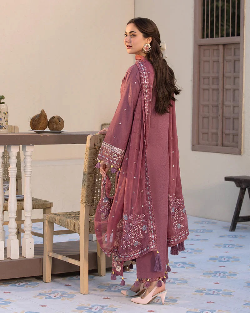 QALAMKAR-3PC Embroidered dhanak Shirt & Trouser with Embroidered Shawl Unstiched