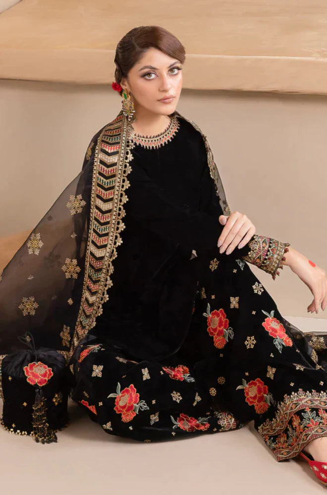 FCC ZC-125 Embroidered Velvet Three piece With Velvet Shawl Winter Collection Unstiched