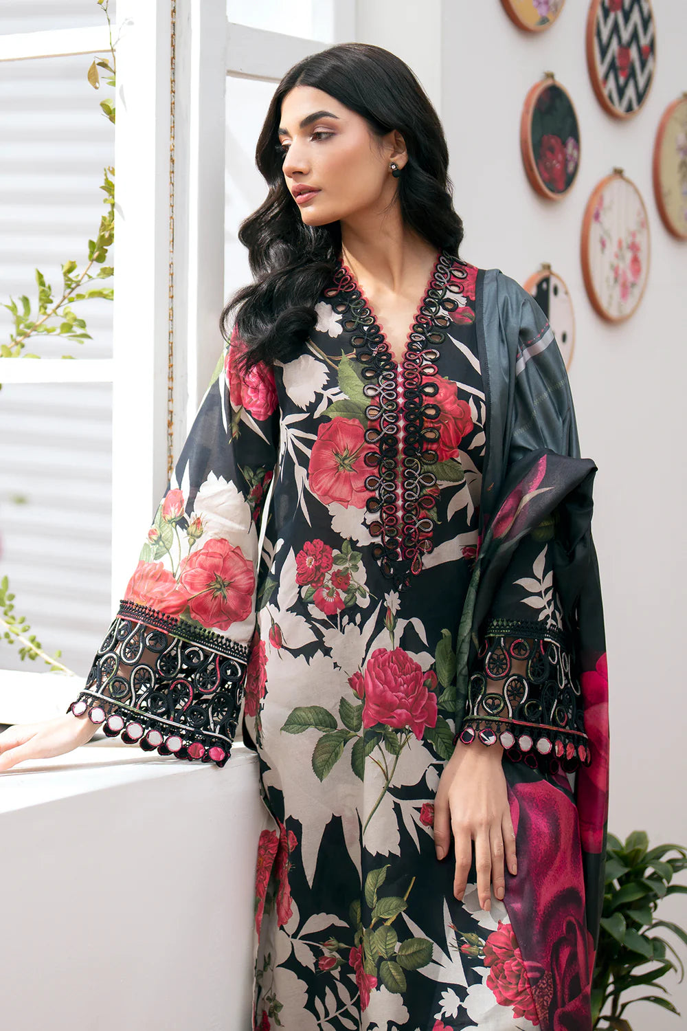 Baroque-3PC printed Silk shirt & trouser with dupatta Unstiched