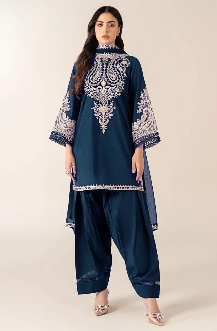 CROSS STICHE EMBROIDERED DHANAK 2PC UNSTICHED