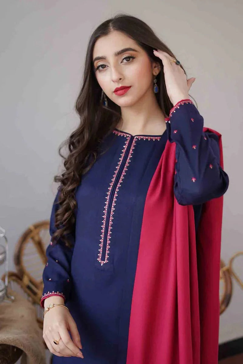 nc-480 (Blue Dhanak) Embroidered three piece With DhanakDuppata Unstiched