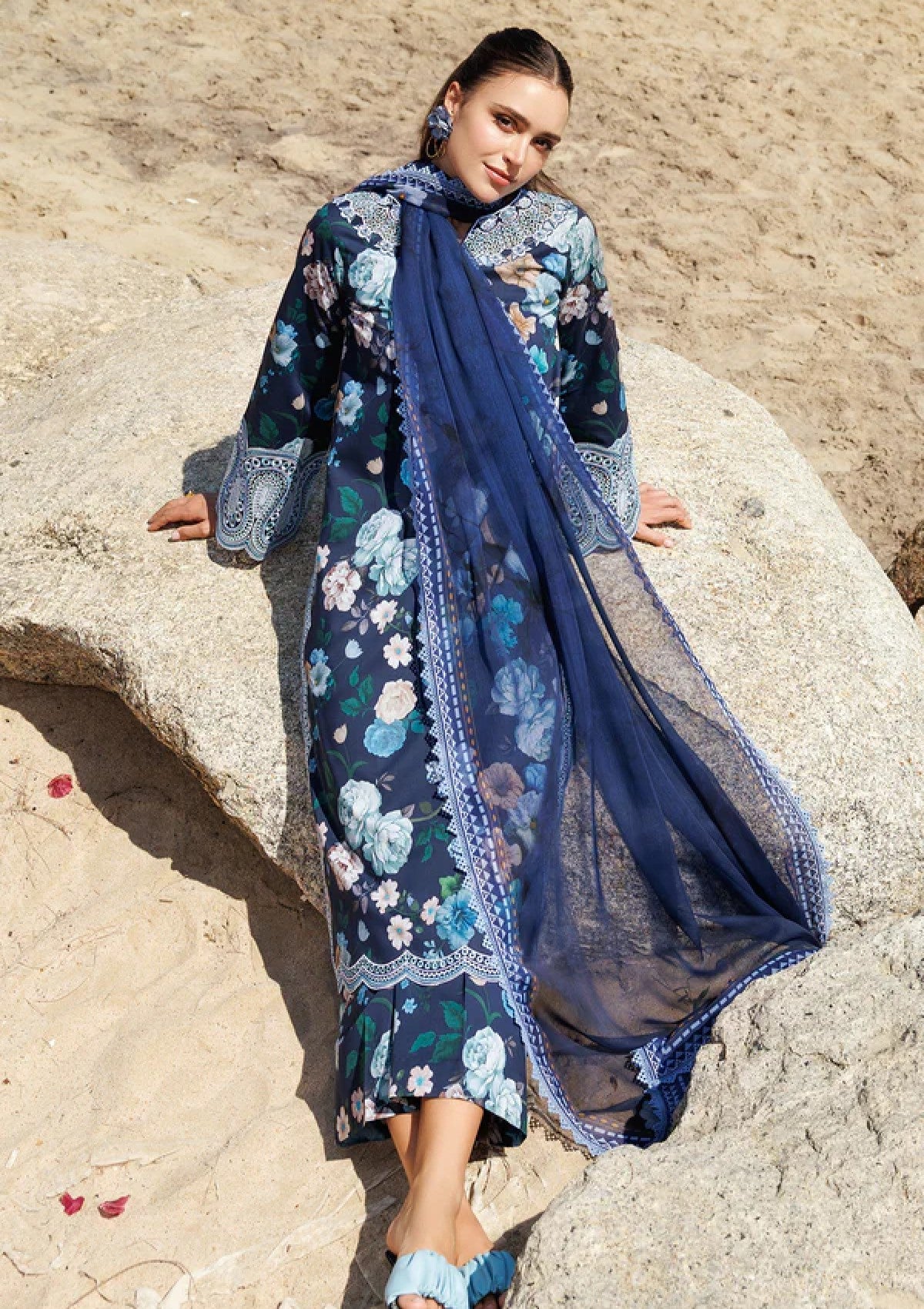 Maria.B - 3PC Karandi Shirt And Printed Dupatta With Patches - Unstitched