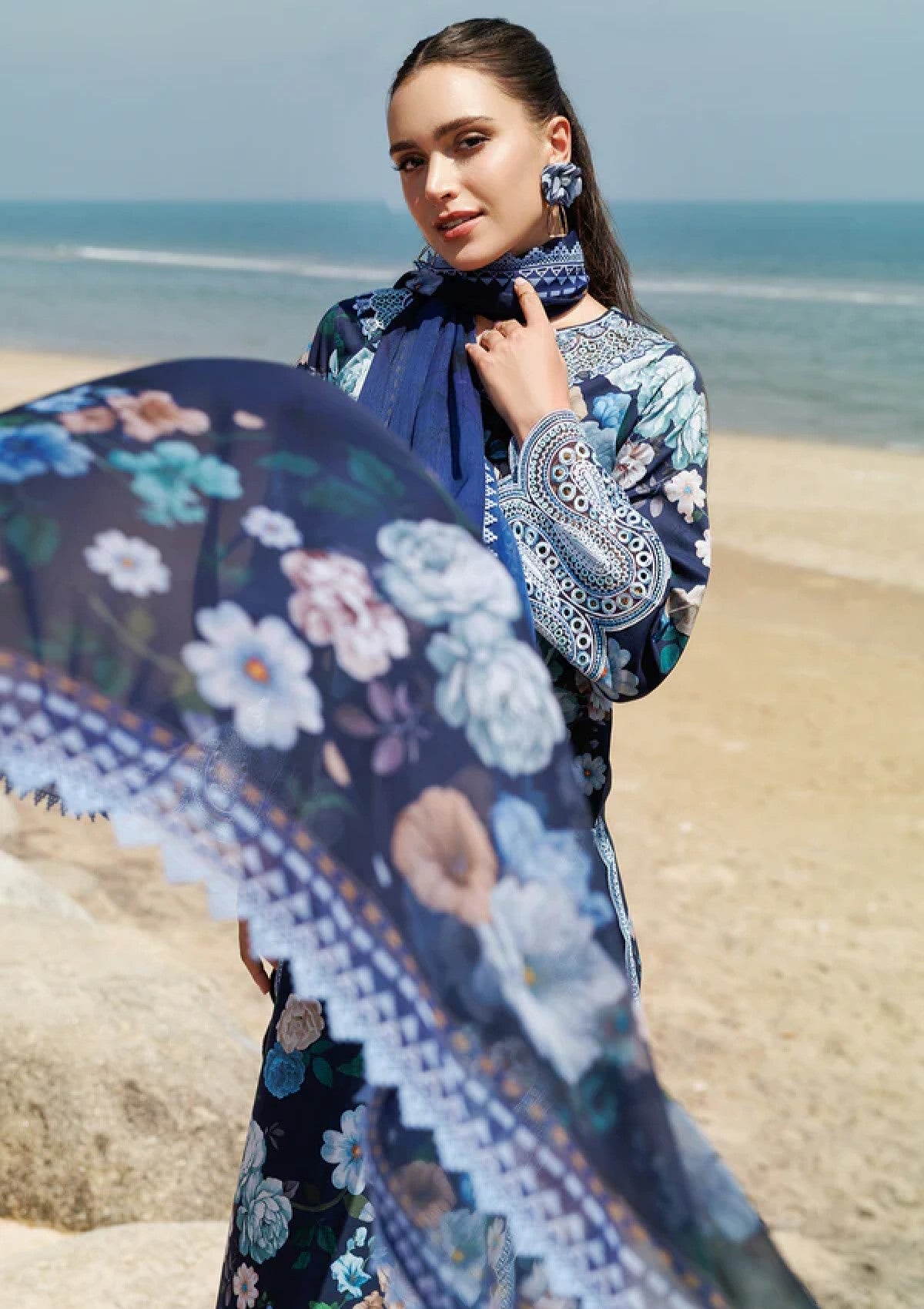 Maria.B - 3PC Karandi Shirt And Printed Dupatta With Patches - Unstitched