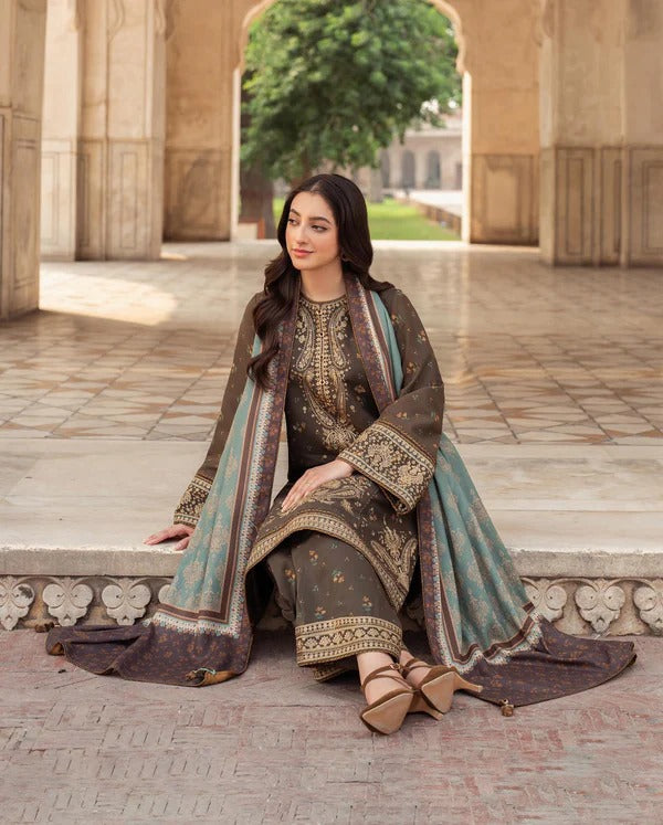 jazmin Embroidered Dhanak Shirt&trouser with printed dupatta Unstiched