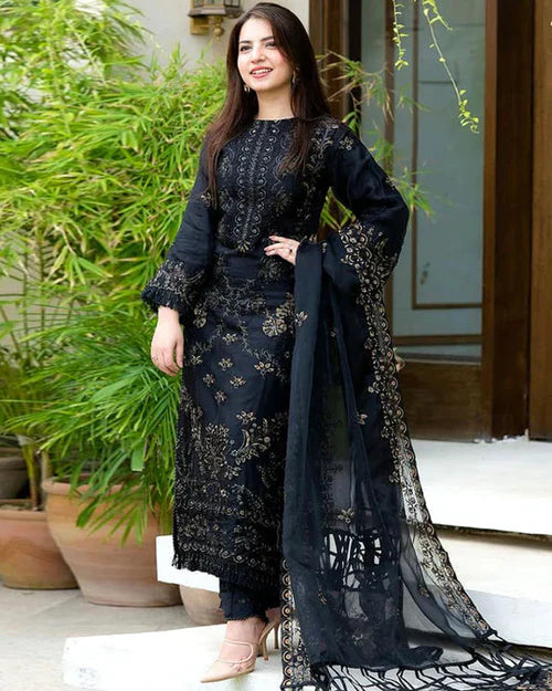 NISA - 3PC Lawn Embroidered Shirt With Chiffon Embroidered Dupatta