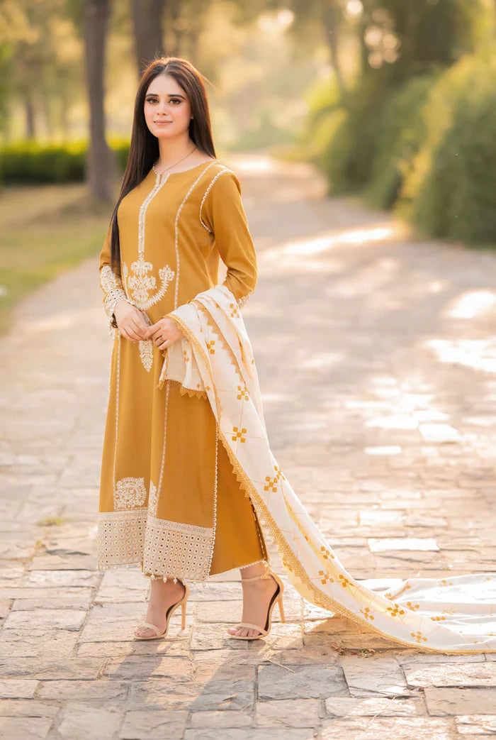 ASLING-3PC EMBROIDERED DHANAK shirt & trouser with embroidered dhanak shawl Unstiched