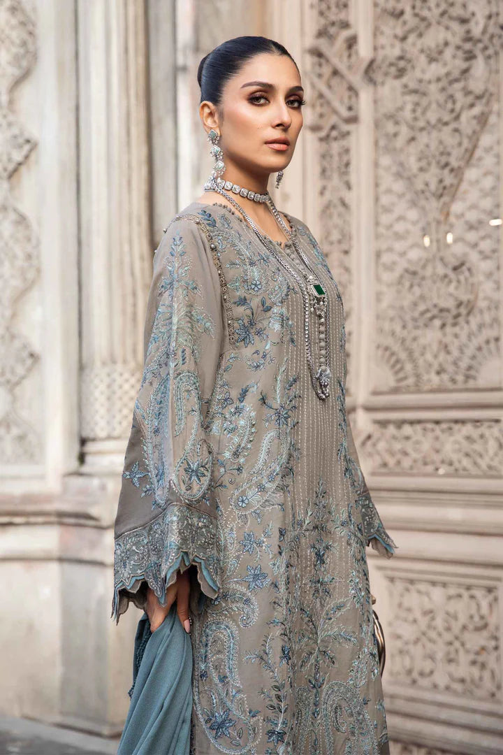 Maria.B-3PC Embroidered dhanak shirt & trouser with Dhanak embroidered shawl Unstiched