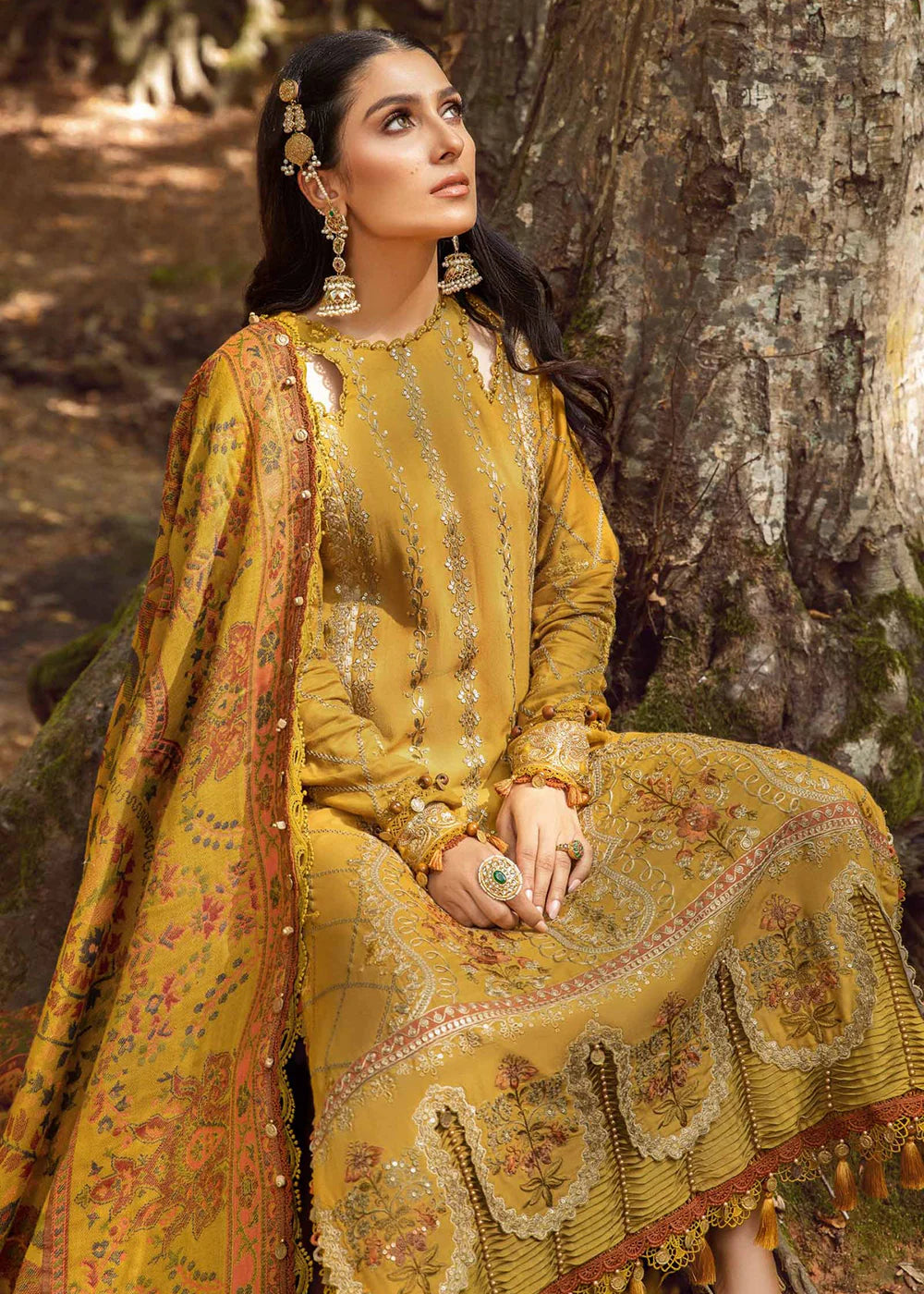 Maria.B embroidered Shirt & Printed wollen shal with plan trouser Unstiched