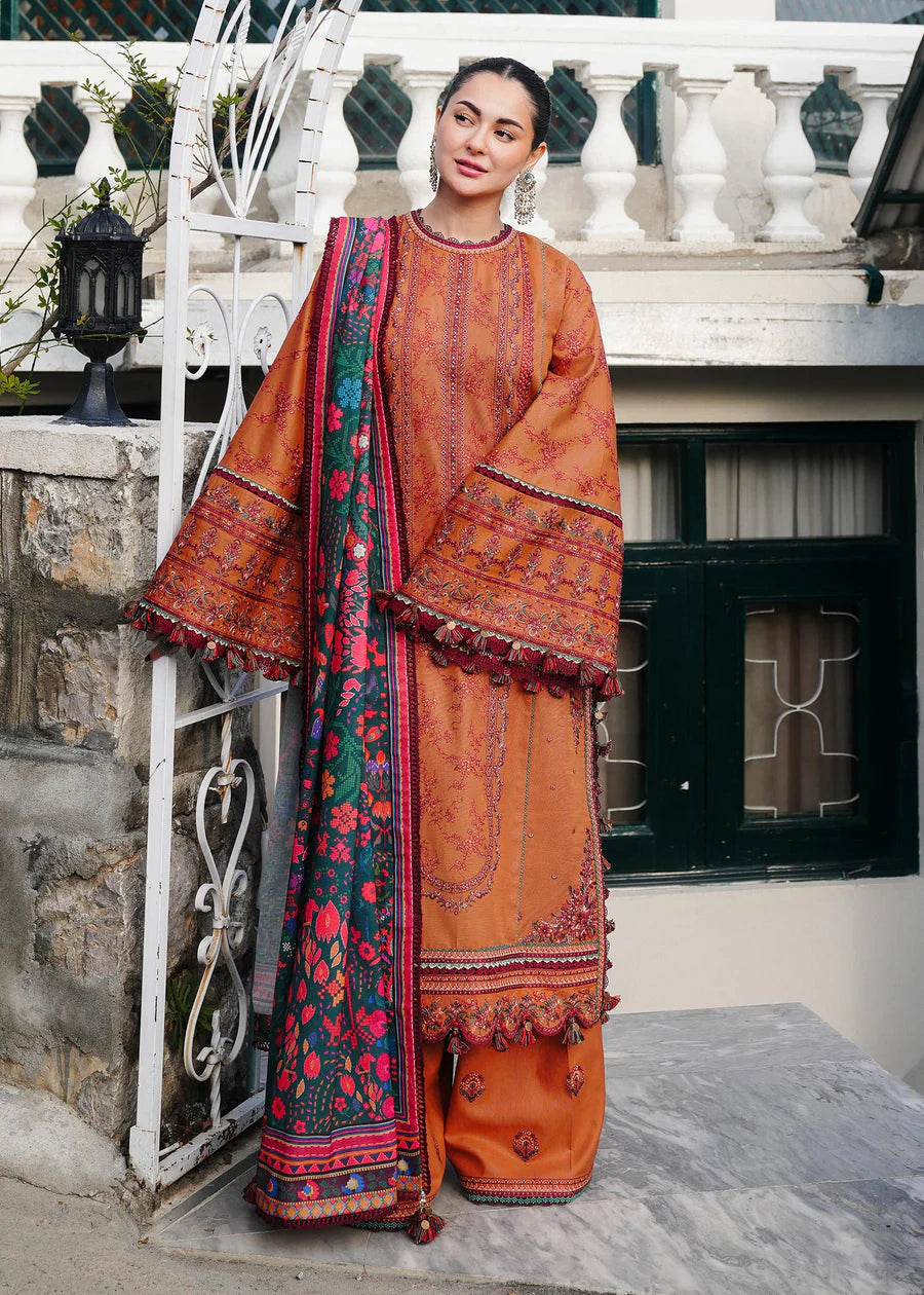 Baroque-3PC Dhanak embroidered shirt & trouser with Printed embroidered shawl Unstiched