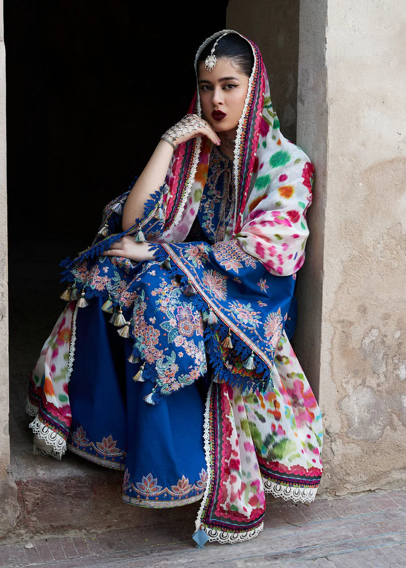 Barouqe-3pc Embroidered Dhanak shirt & trouser with printed wool shawl Unstiched