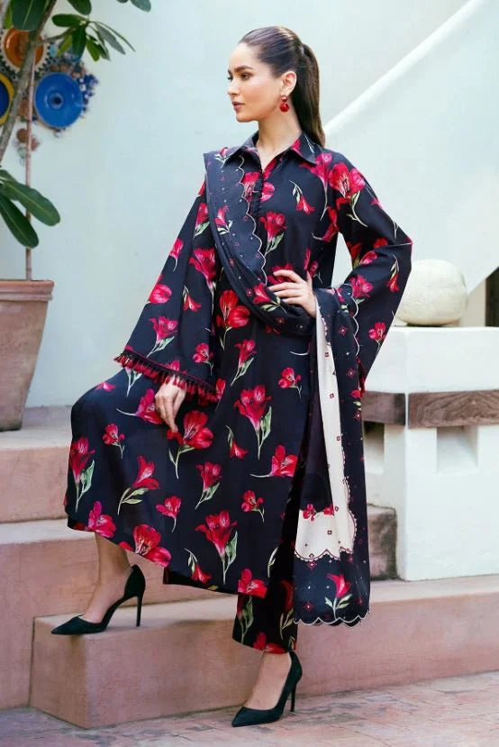Maria.B Three piece printed Silk Unstiched