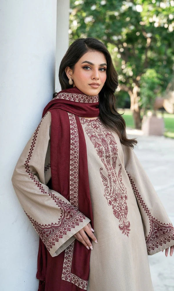 Baroque Embroidered Dhanak three piece suite Unstiched