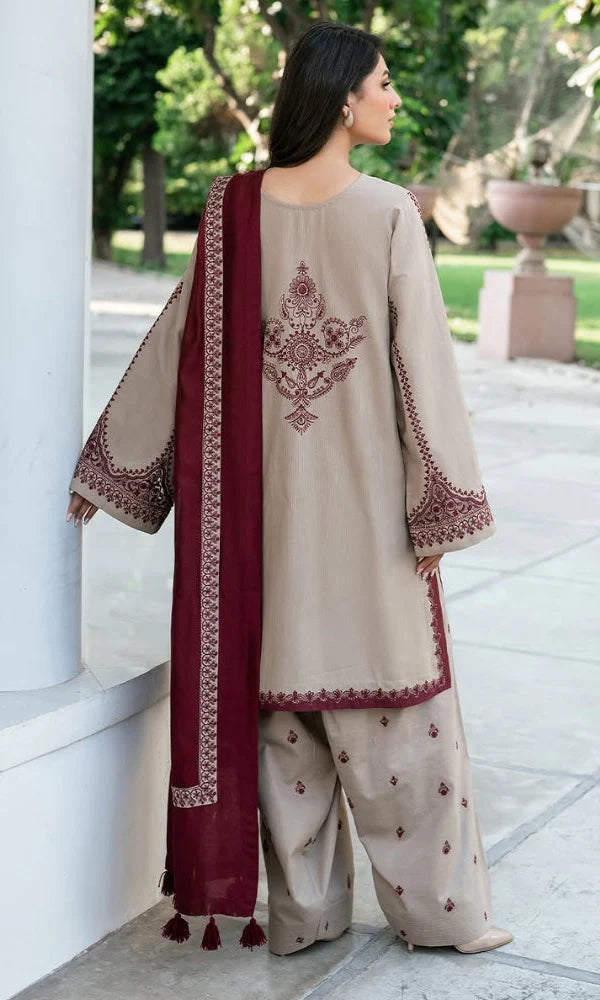 Baroque Embroidered Dhanak three piece suite Unstiched