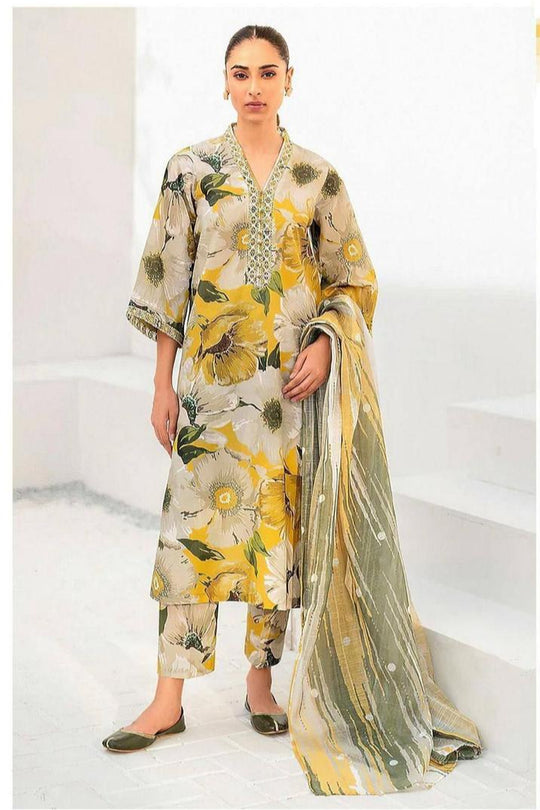 Maria.B - 3PC Karandi Shirt And Printed Dupatta With Patches Unstiched