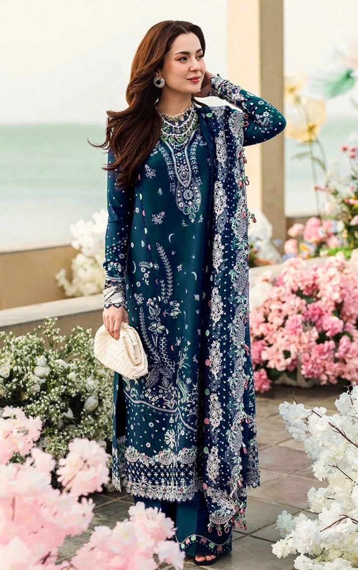 QALAMQAR Embroidered Shirt & Embroidered Shawl with plan trouser Unstiched