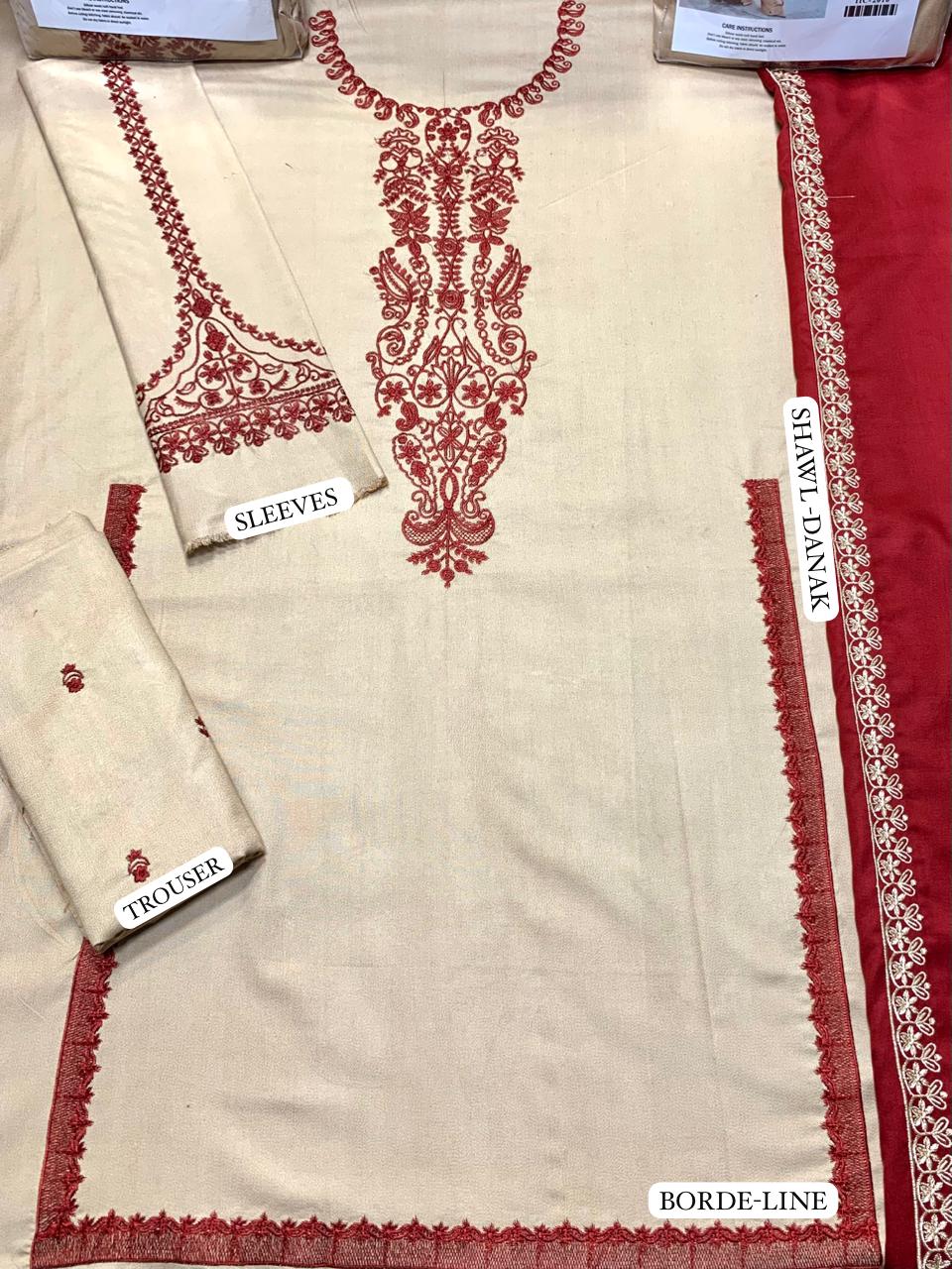 Baroque Embroidered Dhanak three piece suite Unstiched