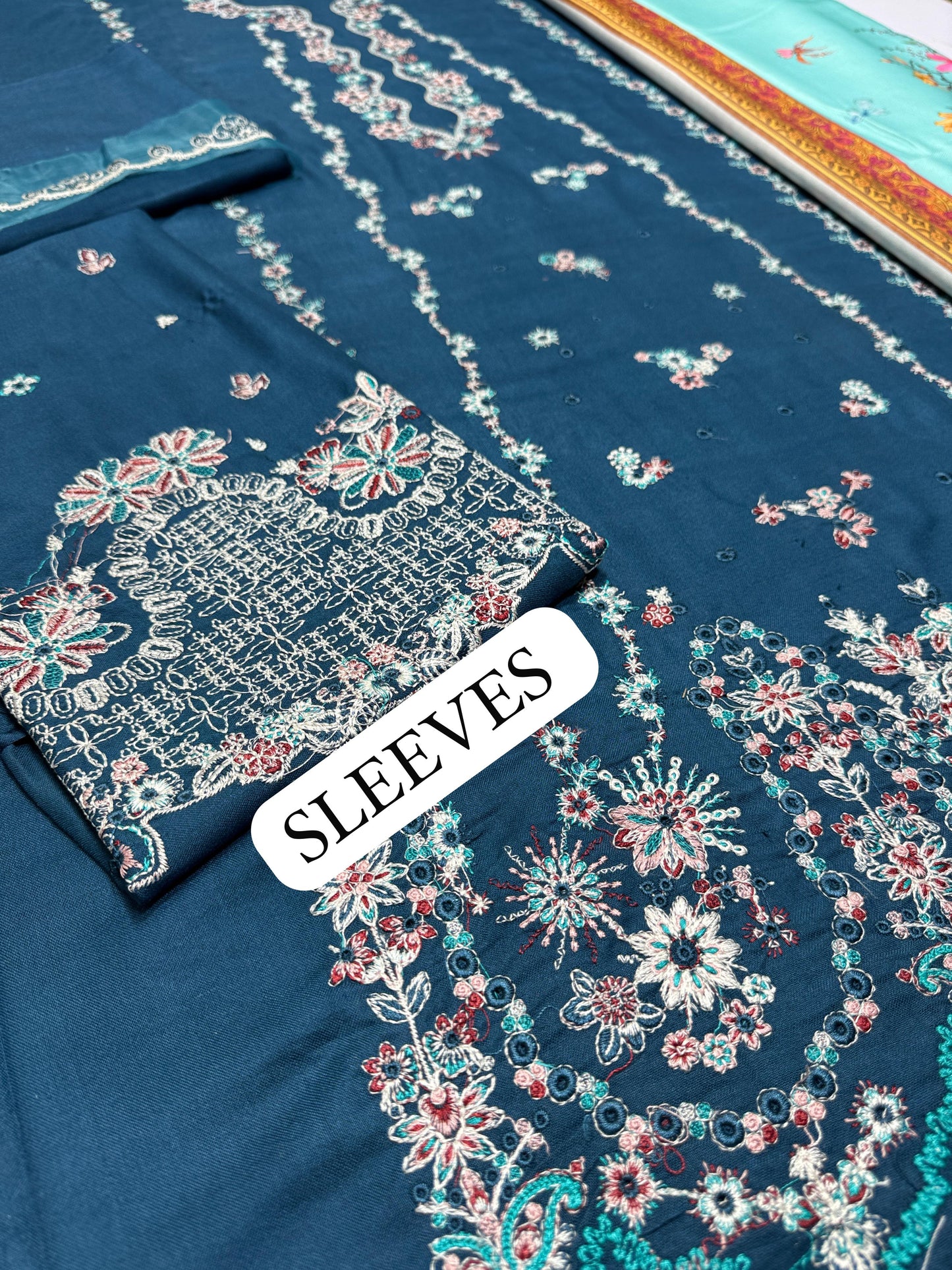 HUSSAIN REHAN-3PC Suite embroidered shirt & plan trouser with Embroidered shawl Quality Dhanak Unstiched