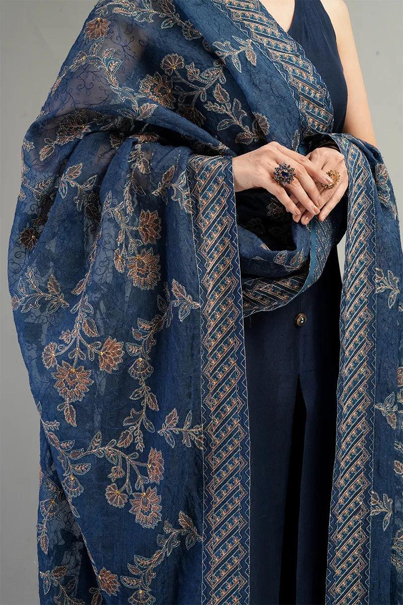 BREEZE-3PC Suite embroidered shirt & plan trouser with Embroidered shawl Unstiched