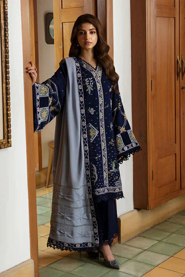 Maria.B embroidered shirt &printed wollen shawl with plan trouser Unstiched