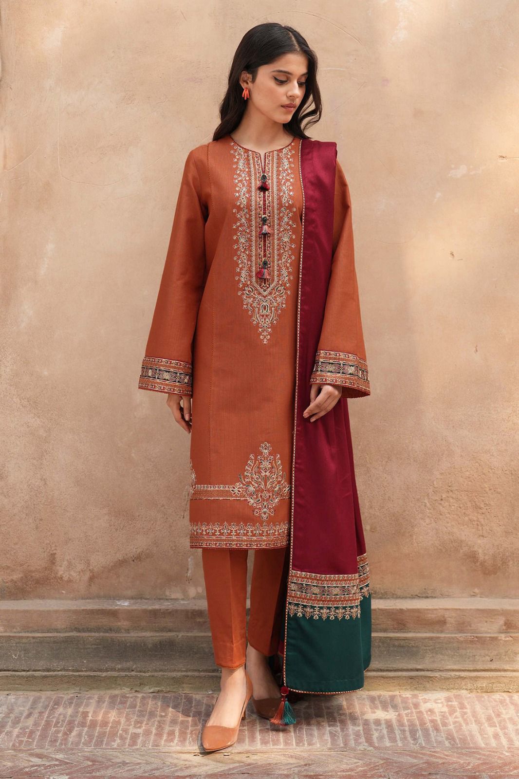 JAZMIN - 3PC Dhanak Embroidered Shirt With Printed Dupatta and Trouser Unstiched
