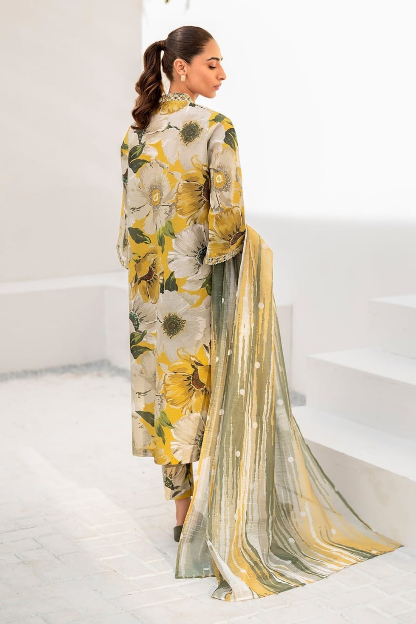 Maria.B - 3PC Karandi Shirt And Printed Dupatta With Patches Unstiched