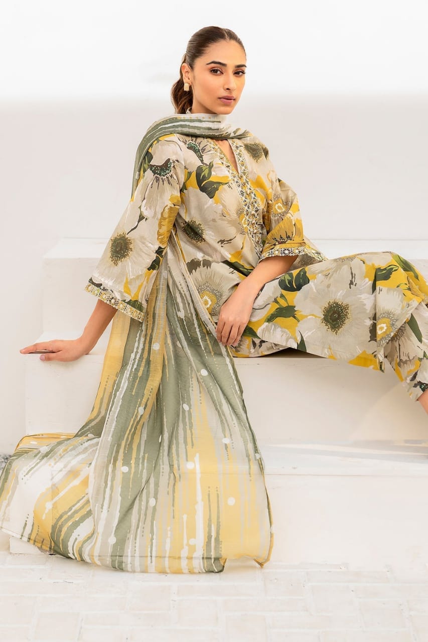 Maria.B - 3PC Karandi Shirt And Printed Dupatta With Patches Unstiched