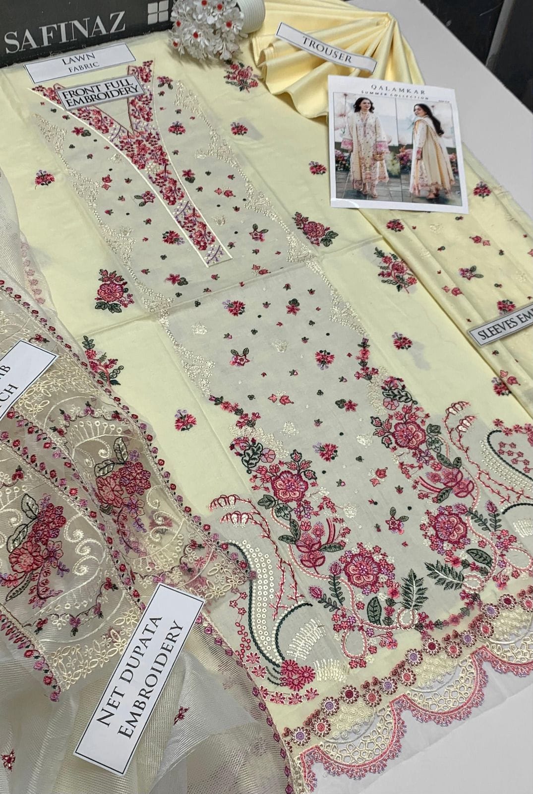 Qalamkar- 3PC Fancy embroidered lawn shirt & printed dupatta with patches