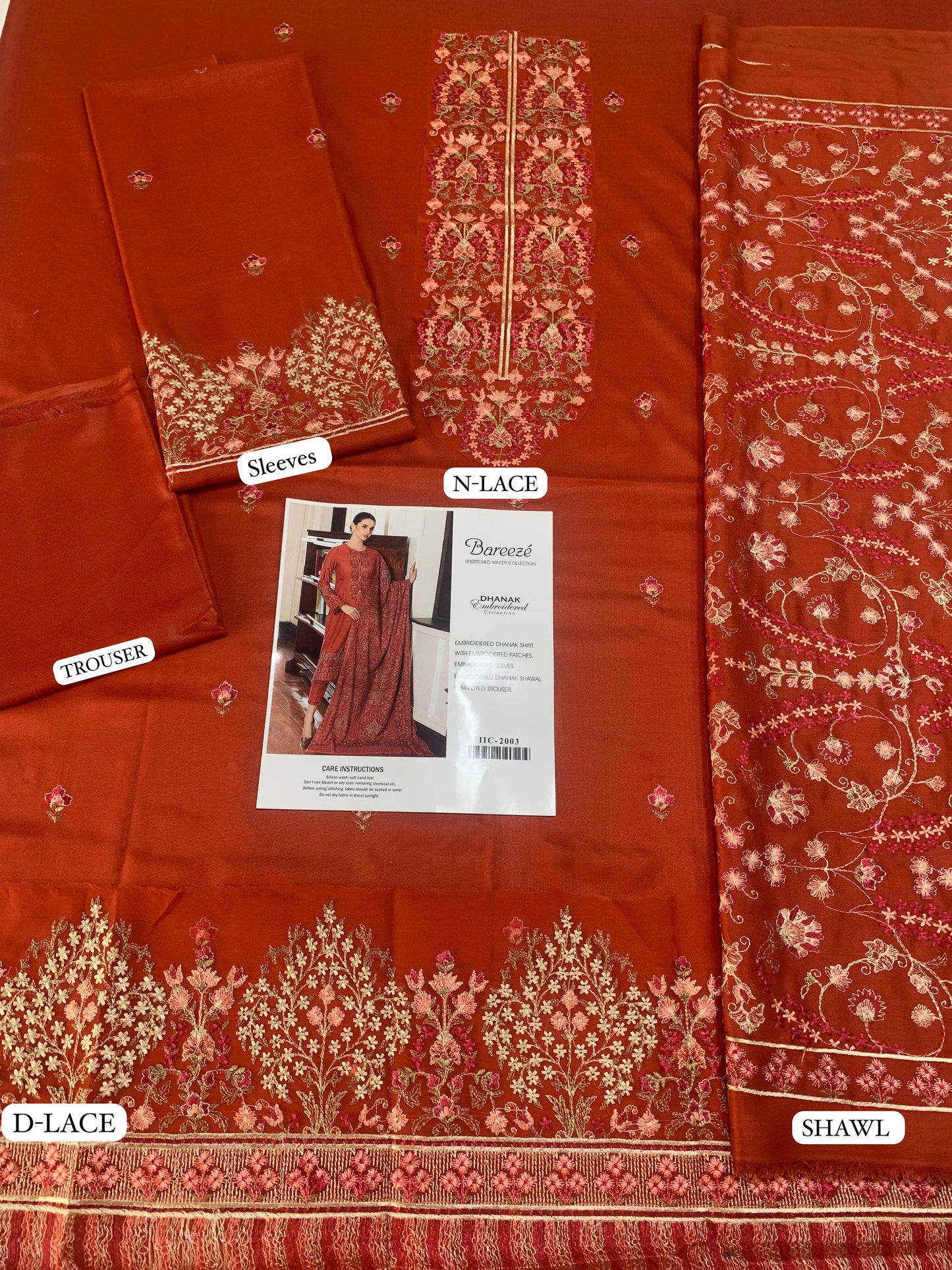 Breeze-3PC Embroidered shirt & paln trouser with Embroidered shawl Unstiched