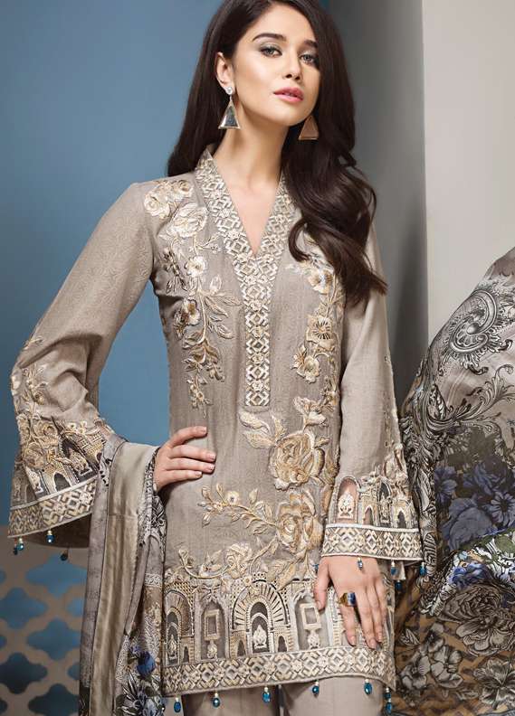 Anaya Dusky Rose Embroidered Dhanak Three Piece Winter Collection Unstiched