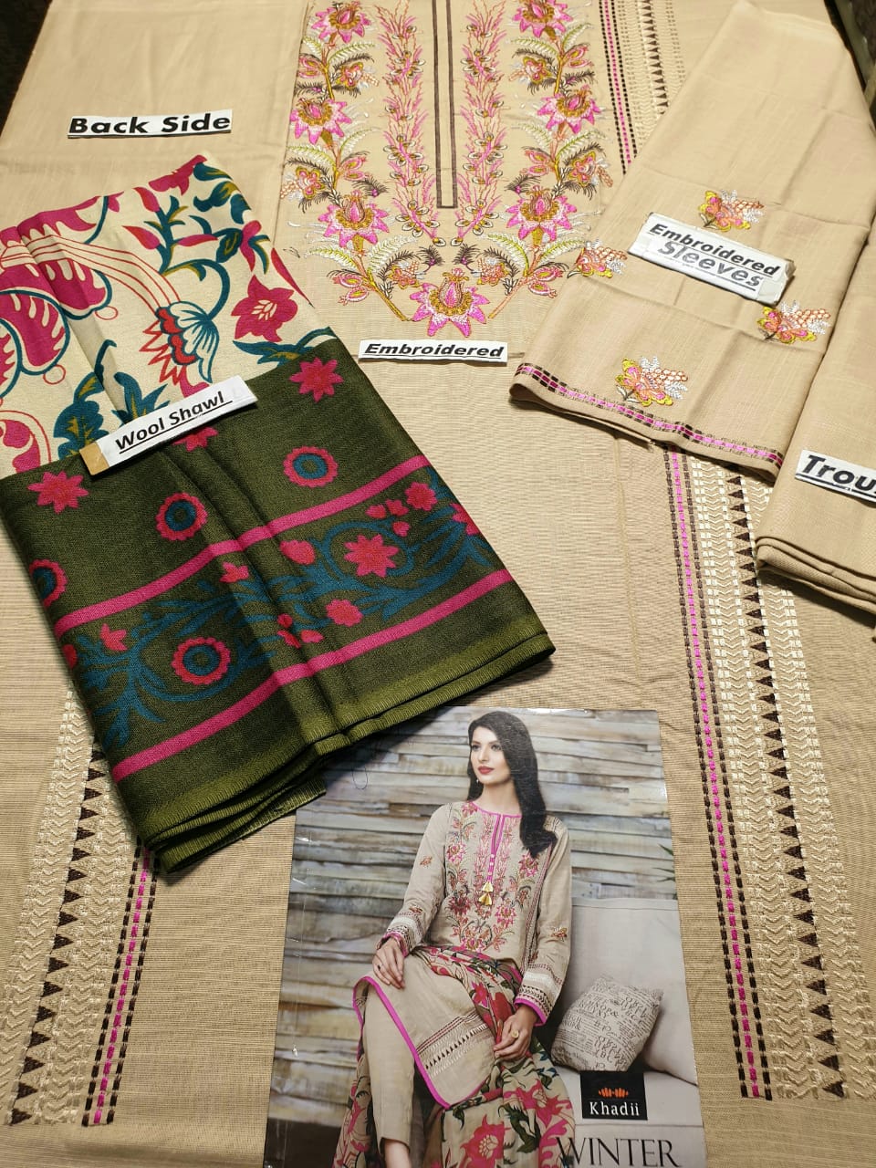 KHAADI EMBROIDERED DHANAK 3PC UNSTICHED