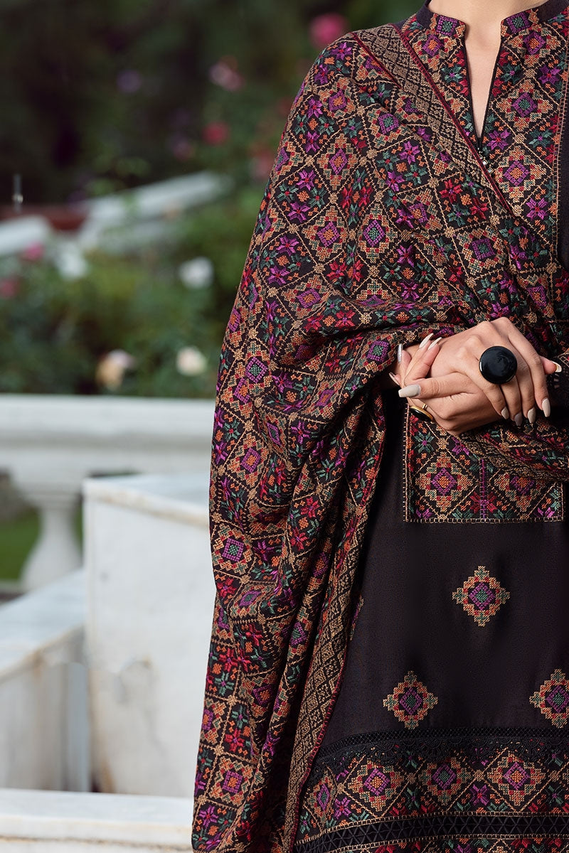 Bareeze FCC-707 Black Embroidered Dhanak Three Piece Winter Collection unstiched