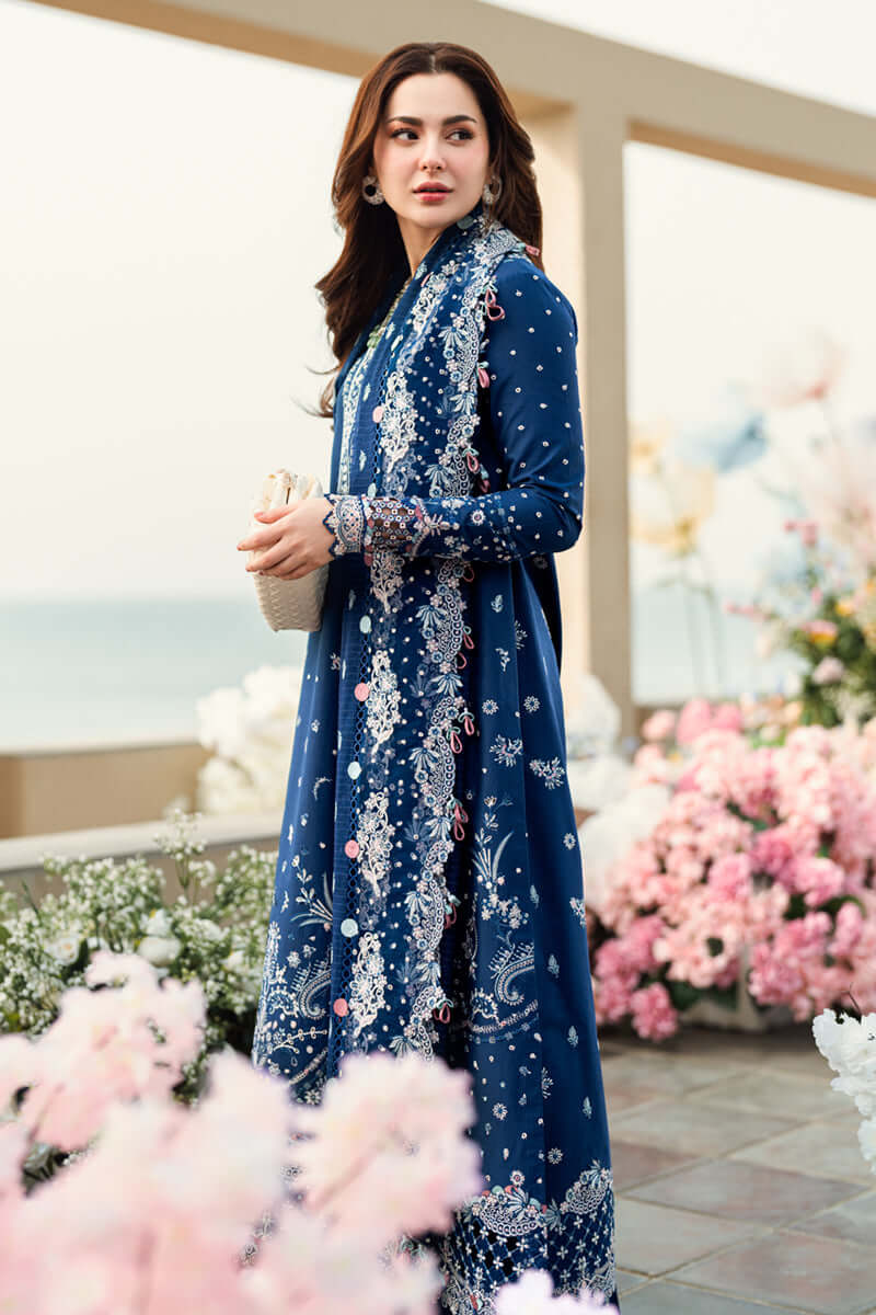 QALAMQAR Embroidered Shirt & Embroidered Shawl with plan trouser Unstiched