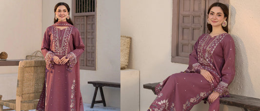 pink Embroided Dhanak 3Pc Unsticed 