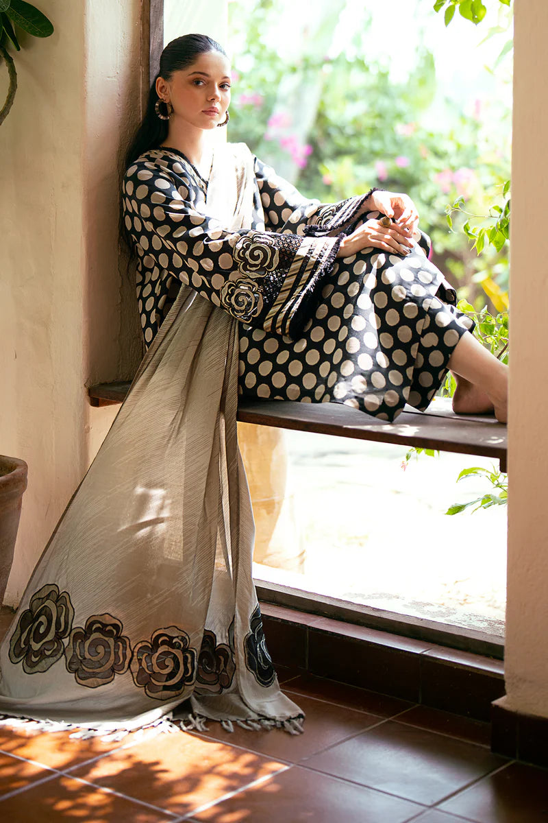 BAROQUE - 3PC PRINTED PREMIUM SILK WITH EMBROIDED SLEEVES - Unstitched