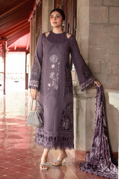 HUSSAIN REHAN-3PC Embroidered shirt & plan trouser with embroidered shawl Unstiched