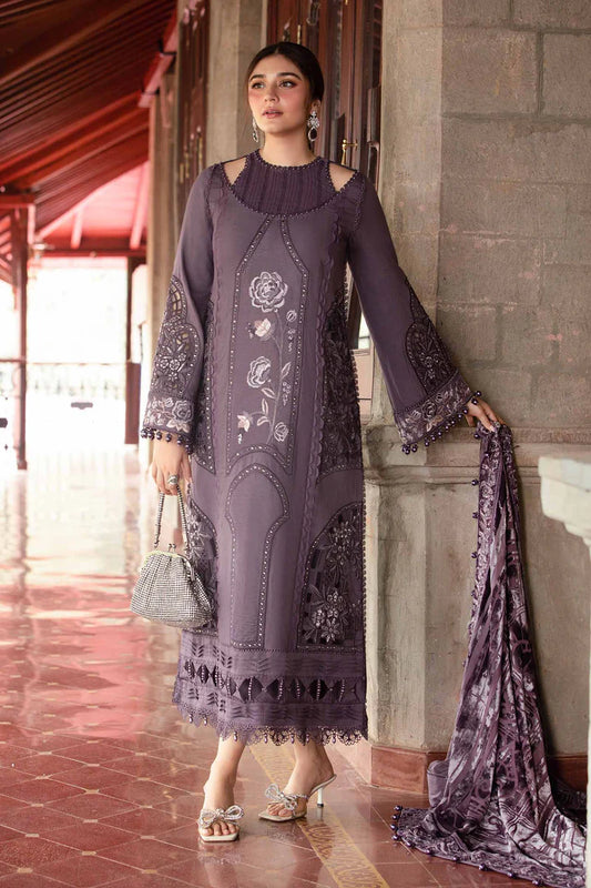 HUSSAIN REHAN-3PC Embroidered shirt & plan trouser with embroidered shawl Unstiched