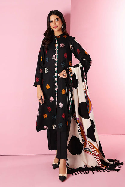 Khaadi 18404 Black Dhanak Embroidered three piece With Wool Shawl Unstiched