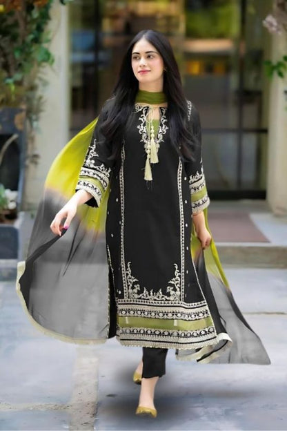 OMAL BY KOMAL - 3PC EMBROIDERED LAWN SHIRT WITH BAMBAR DUPPATA AND TROUSER