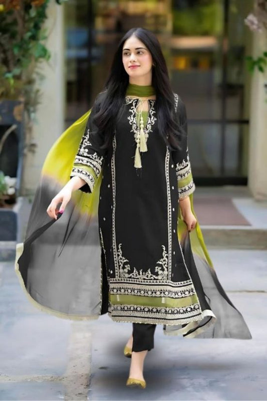 OMAL BY KOMAL - 3PC EMBROIDERED LAWN SHIRT WITH BAMBAR DUPPATA AND TROUSER