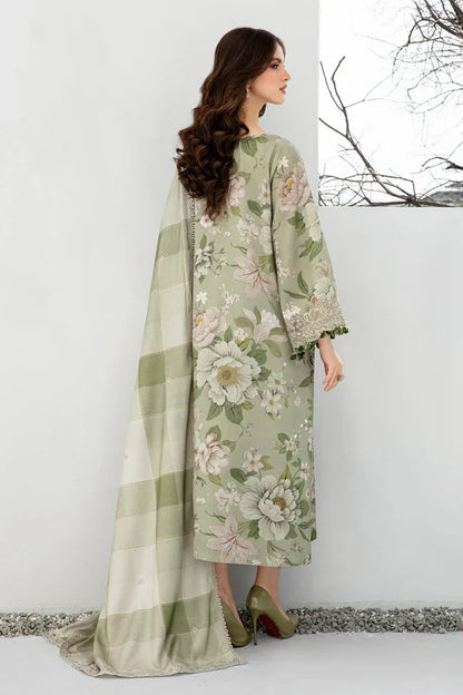 BAROQUE-3PC printed shirt & trouser with Voil dupata Unstiched
