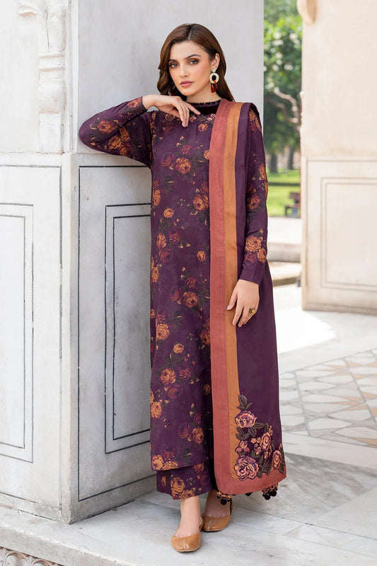 Baroque-Three piece printed karandi Unstiched