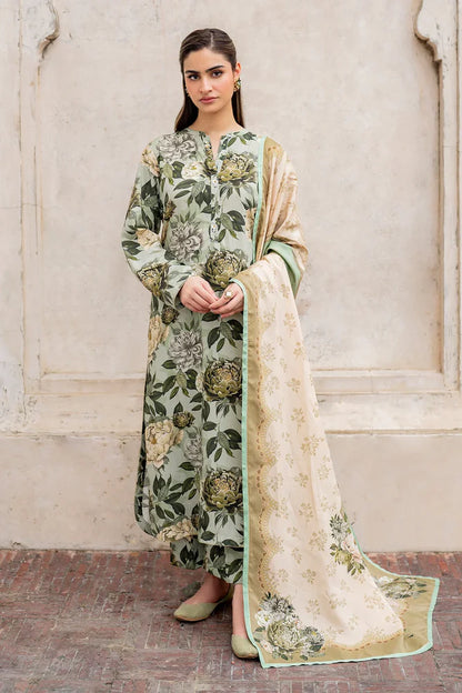 Baroque-Three piece printed karandi Unstiched