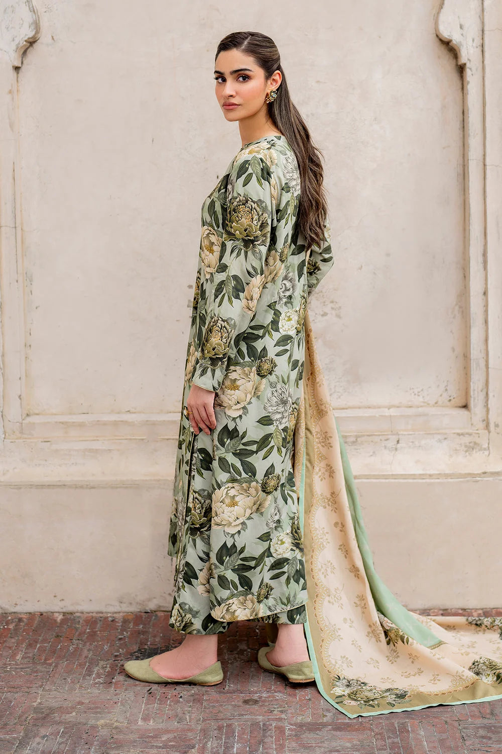 Baroque-Three piece printed karandi Unstiched