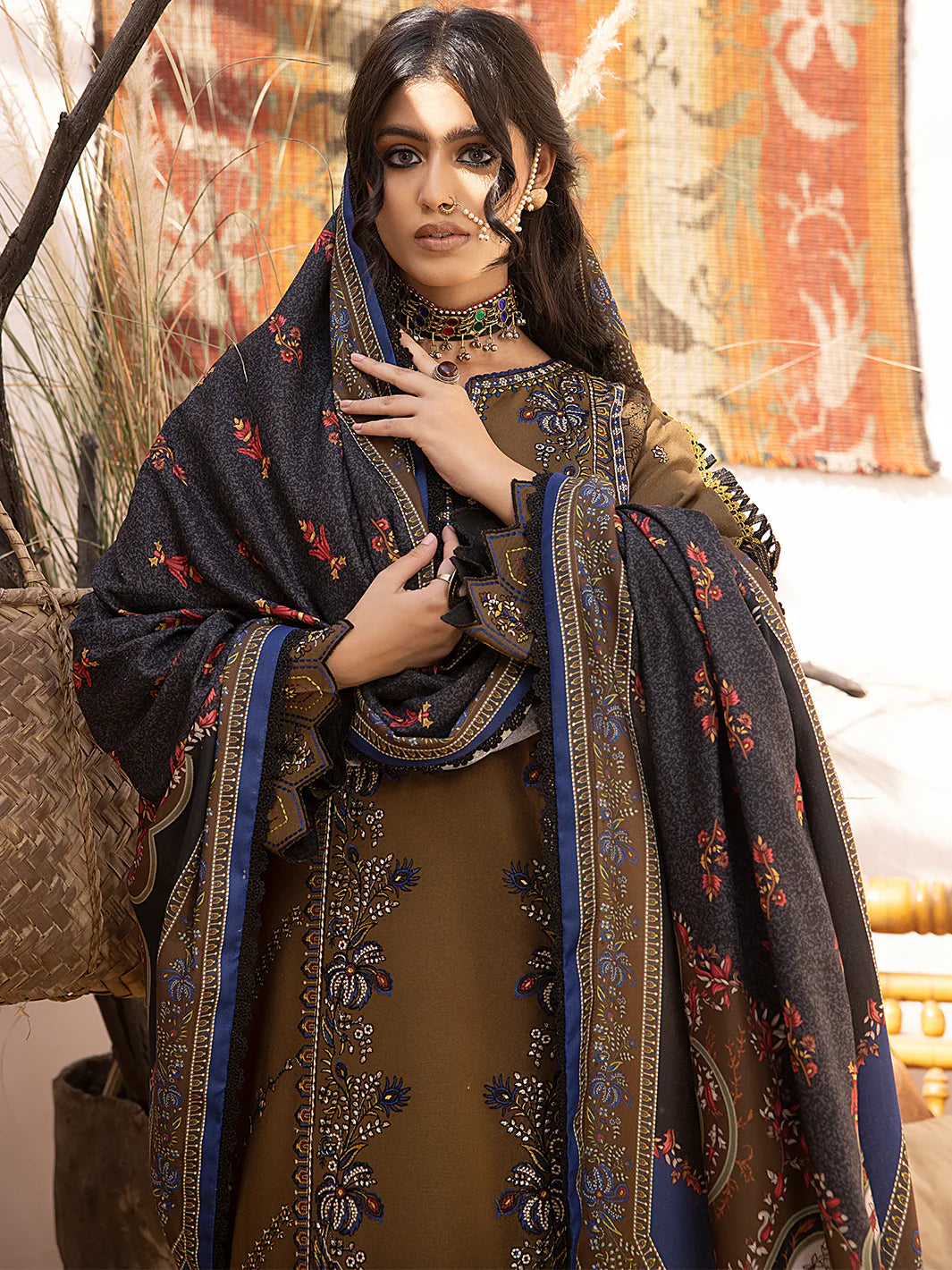 BIN ILLYAS EMBROIDERED DHANAK 3PC UNSTICHED